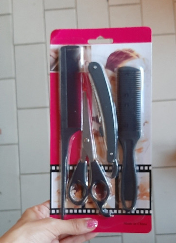 Kit De Tijera Y Navaja Para Peluqueria Y Barbería Cabello 