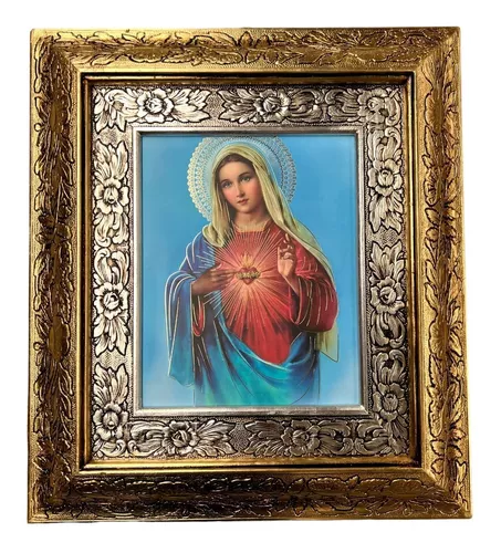 Cuadro Virgen De Guadalupe Replica 42x30 Cm Nogal Rosas