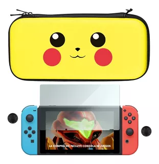 Estuche Nintendo Switch + Mica + Thumbs | Envio Gratis | Case Funda Nes Protector Pikachu | Solo Switch «normal» No Lite