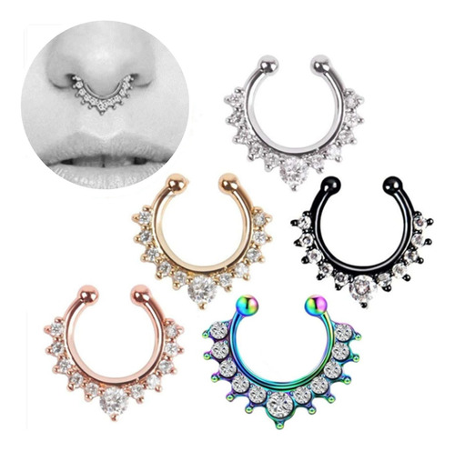 Piercing Falso Septum, Brillantes, (5 Piezas), Mujer