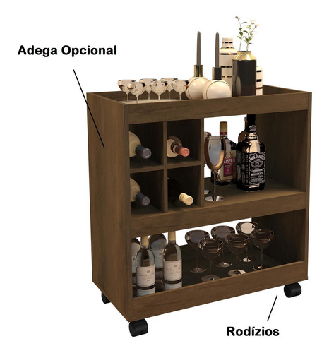 Aparador Decoração Barzinho Multi Uso Com Rodinhas - Canela