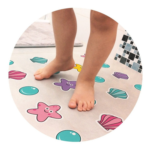 Adesivo Banheiro Antiderrapante Infantil Estrela Concha 39un Cor Colorido
