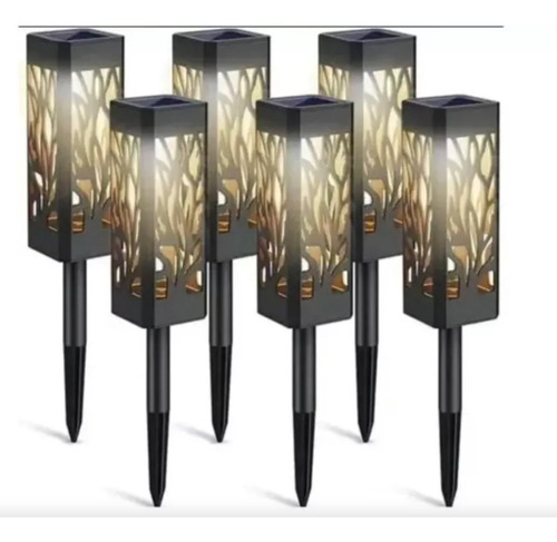 Pack 8 Foco Led Solar Estaca Jardín Tallado - Luz Cálida Color Negro