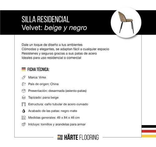 Silla Velvet Tapizadas Comedor Patas Diseño Pack X2