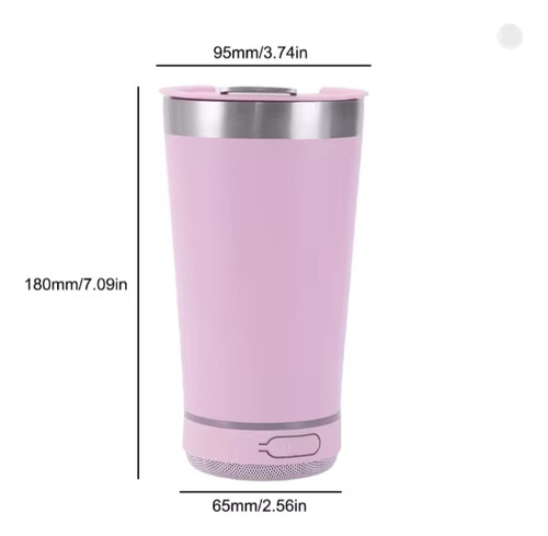 Vaso Con Parlante Térmico Recargable Usb Acero 473ml Luces Fucsia