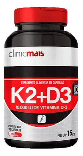 Vitaminas K2 + D3 30 Cápsulas Clinic Mais