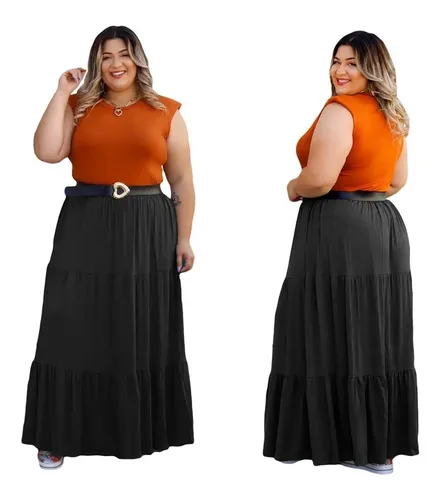 Saia longa preta plus size 2025
