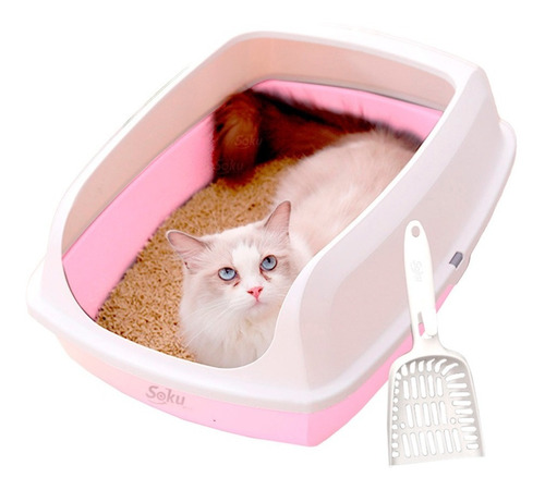 Arenero Gato Extension Anti Derrame Pala Caja Extra Grande Color Rosa