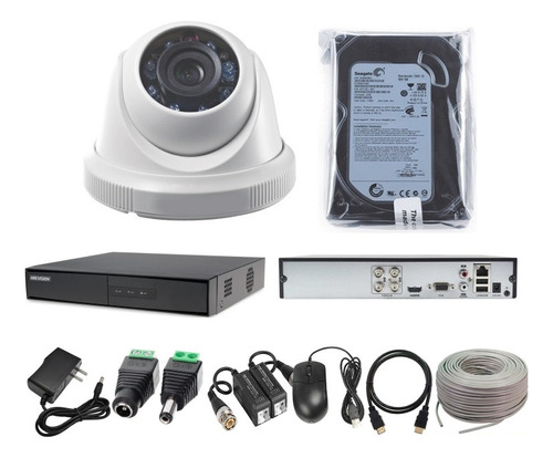 Kit 1 Cámaras Seguridad Domo Fullhd Hikvision 500gb + Cable