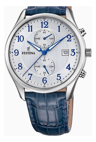 Relógio Festina Masculino Couro Azul Azul-marinho