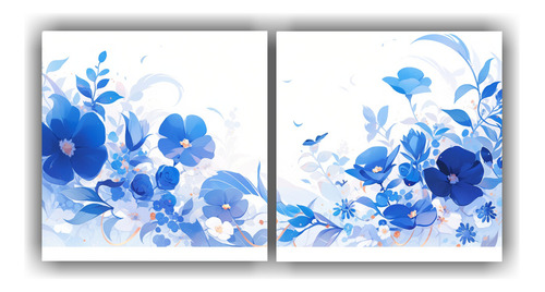 120x60cm Cuadro Tela Canvas Atmosfera Neonoir Azul Flores