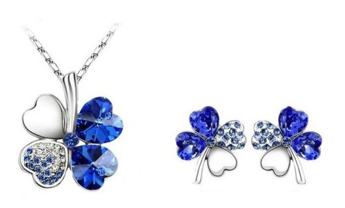 Set Joyería De Trébol Collar + Aretes Cristal Austriaco