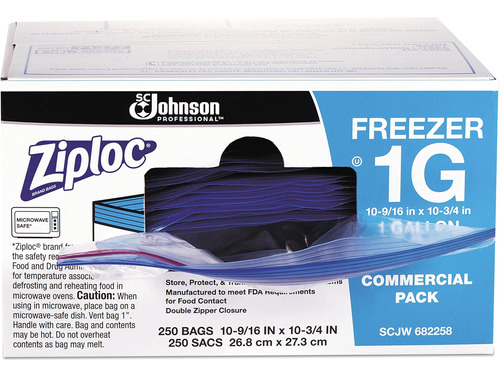 Ziploc 94604 Double-zipper Freezer Bags, 1gal, 2.7mil, Clear