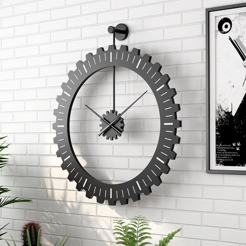 Reloj De Pared Con Forma De Engranaje Reloj Negro 50cmx59cm