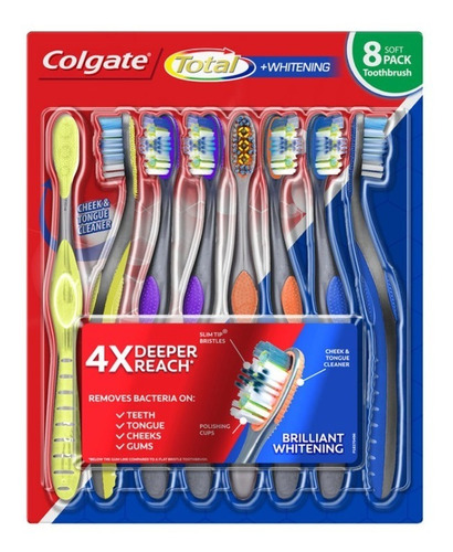 Cepillo de dientes Colgate Total Whitening 8 pack suave pack x 8 unidades