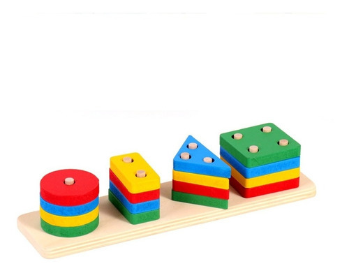 Prancha De Formas Geométricas Em Madeira Brinquedo Educativo Quantidade De Peças 16