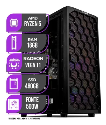 Imagem do produto PC Gamer Completo Mancer, AMD RYZEN 5, 16GB DDR4, SSD 480GB, Fonte 500W 80 Plus em Mercado Livre