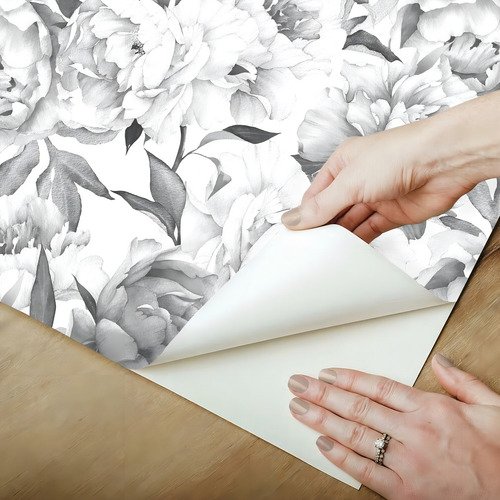 Wallpaper Vinil Para Parede Moderno Flores Minimalistas Gris Color Rosas Gris