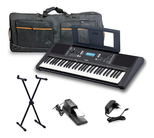 Kit Teclado Arranjador Yamaha Psr-e373 Preto 61 Teclas