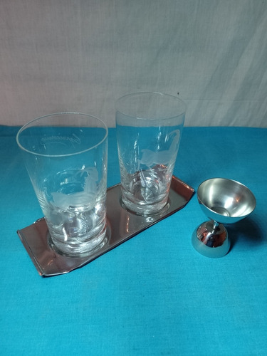 Imagen 4 de 8 de Vaso Whisky Cristal-bandeja- Medidor Doble Acero