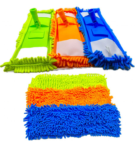 6 Trapeador Mop De Microfibra Rectangular Piso Sacudidor
