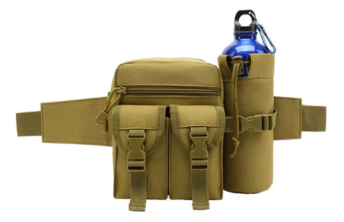 Riñonera Pesca Camping Impermable Con Porta Botella Color Marrón Claro Diseño De La Tela Lisa