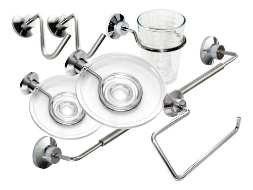 Accesorios Baño Juego Set Kit Acero Inoxidable Y Cristal