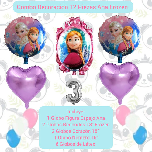 Set 12 Globos Decoración Cumpleaños Ana Frozen 