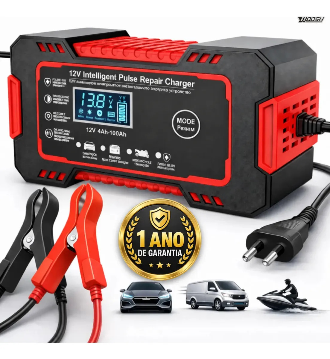 Carregador Inteligente De Bateria Automotiva 12v 6a Bivolt Recupera Baterias 4ah A 100ah Todos Veículos Moto Carro Caminhão Barco Woosh