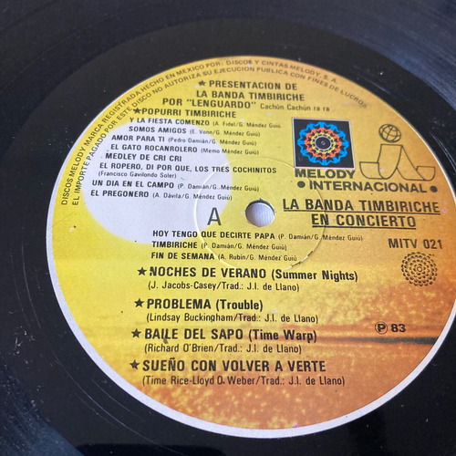 La Banda Timbiriche / En Concierto Lp Vinilo 1983 Impecable Estándar (Usado)
