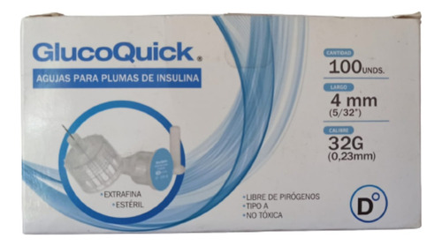 Aguja Para Pluma De Insulina Glucoquick 4 Mm 32g 100 Unidade