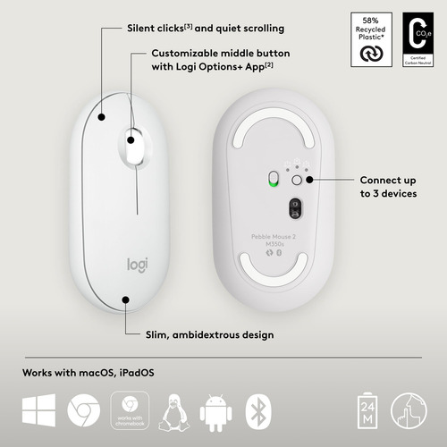 Ratón Logitech Pebble 2 M350s Slim Bluetooth Inalámbrico Bla