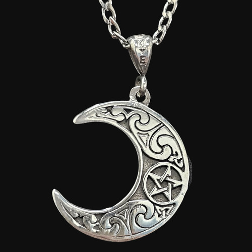 Dije Pentaculo Dentro Luna Wicca En Plata 3 Cm 5 Gr Art 142