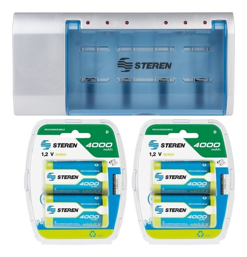 Kit 4 Pilas Tipo D Gorda Recargable Con Cargador Steren