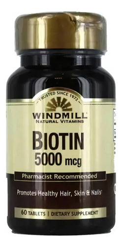 Biotina 5000mcg Windmill Biotin 60 Tabletas Biotina Sabor Sin Sabor