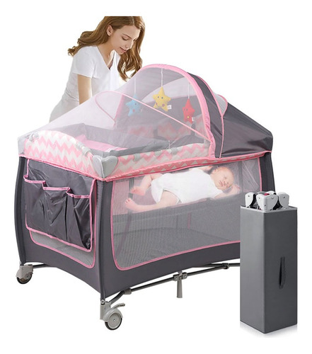 Cuna Corral Bebe Multifunción Plegable Con Mosquitero 8 En 1