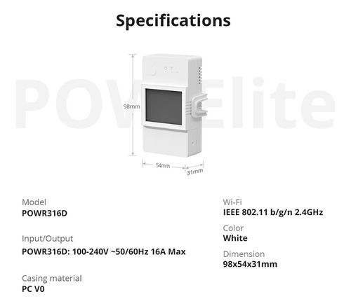 Sonoff Pow Elite 16a Wifi Consumo Kw Powr316d Ewelink Alexa