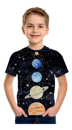 Playera 3d Para Niños Patrón Planetario Del Sistema Solar