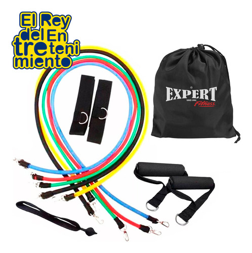 Set 5 Bandas Elástica Resistencia + Bolso +2 Handgrip El Rey
