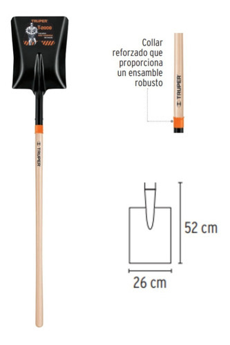 Pala T-2000 Cuadrada, Mango Largo, Truper 11391