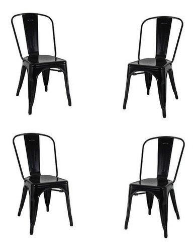 Conjunto de 4 cadeiras Tolix Cadeira de aço preta para restaurante, café, bar.