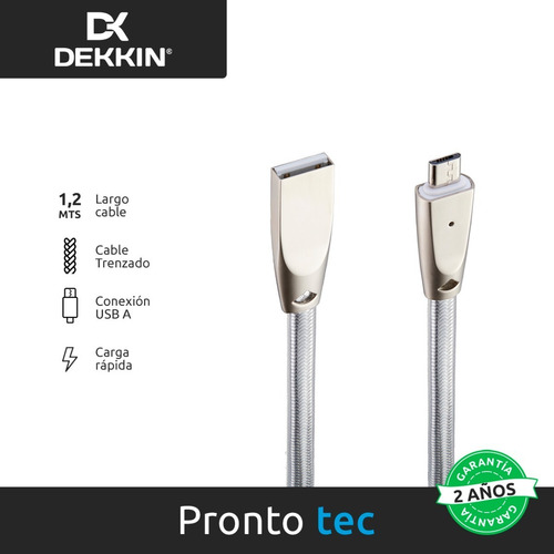 Imagen 2 de 4 de Cable Cargador Dekkin 1.2m Carga Rápida Mini Usb Ca306