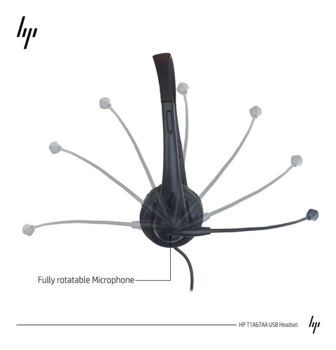 Imagen 4 de 7 de Auriculares Estéreo Hp T1a67aa Usb Microfono 20 Hz Negro