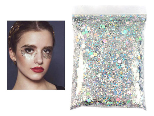 1 Bolsa 50g Brillo De Uñas Iridiscente Lentejuelas Plata