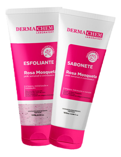 Dermachem sabonete e esfoliante kit skincare limpeza Rosa mosqueta derma