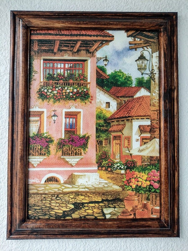 Cuadro Pueblito Impresión En Piel, 36x48 Marco De Madera