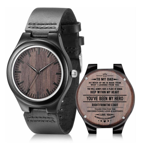 Reloj Hombre Madera Um20 Cuarzo 45mm Pulso Negro En Cuero