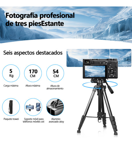 Trípode Celular Cámara 1.7m Mas Control Bluetooth Negro