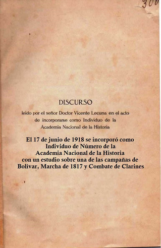 Discurso De Vicente Lecuna Batalla De Clarines Anh 1918