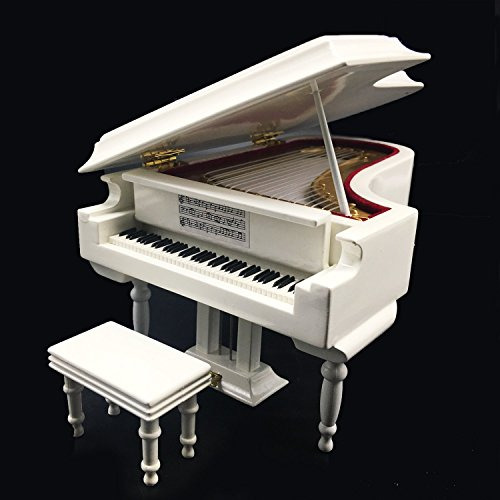 Caja De Música De Piano Blanca Banco Y Estuche Negro C...